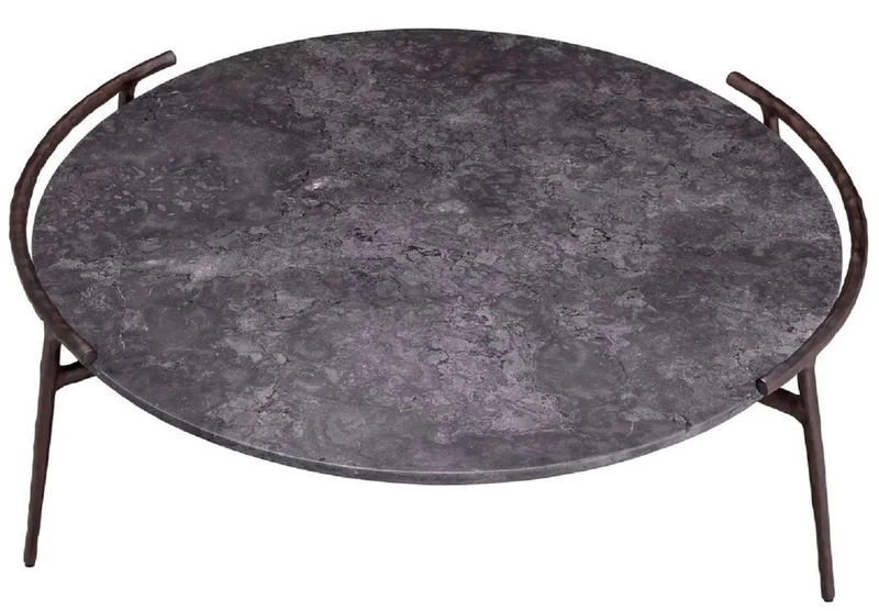 Casa Padrino Luxus Couchtisch Grau / Bronze Ø 106 x H. 35,5 cm - Aluminium Wohnzimmertisch mit Marmorplatte - Wohnzimmer Möbel - Luxus Möbel - Wohnzimmer Einrichtung - Luxus Qualität
