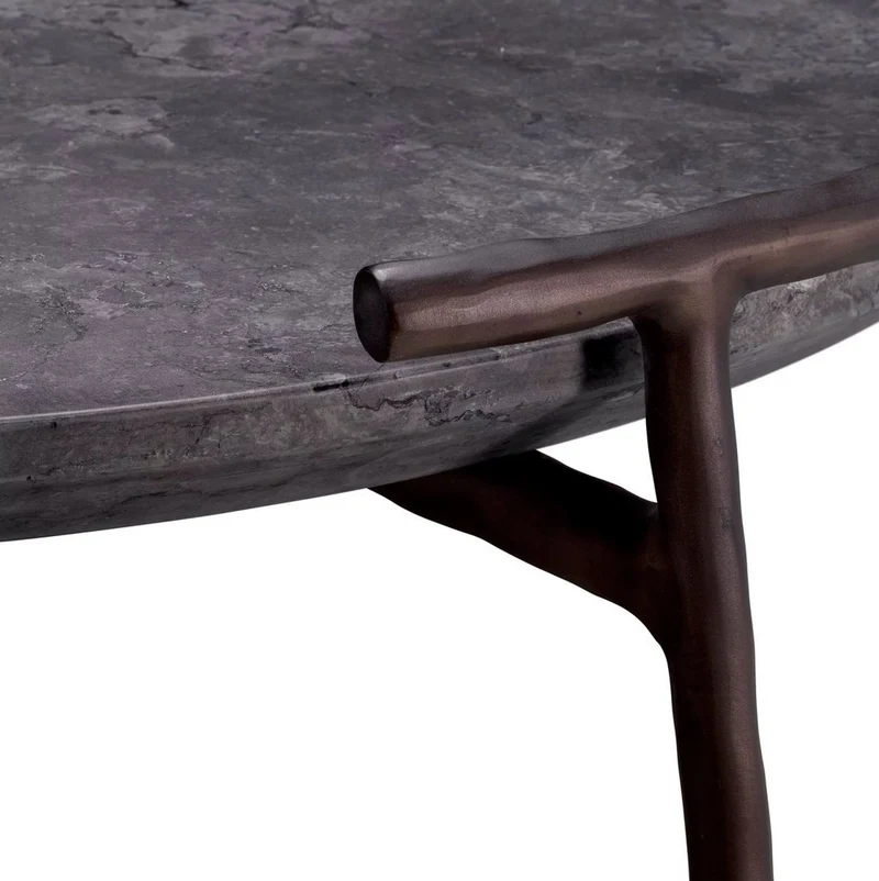 Casa Padrino Luxus Couchtisch Grau / Bronze Ø 106 x H. 35,5 cm - Aluminium Wohnzimmertisch mit Marmorplatte - Wohnzimmer Möbel - Luxus Möbel - Wohnzimmer Einrichtung - Luxus Qualität