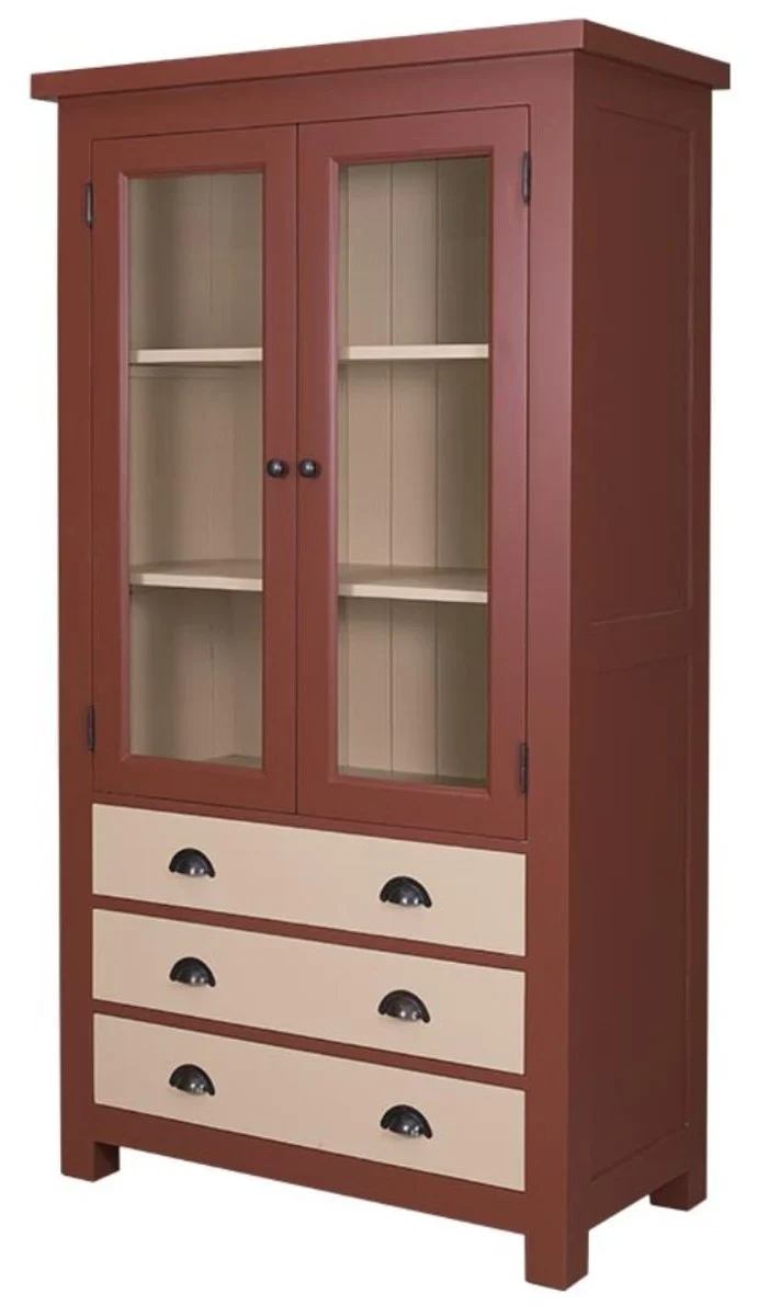 Casa Padrino Landhausstil Küchenschrank Rotbraun / Creme 100 x 50 x H. 180 cm - Landhausstil Küchenmöbel
