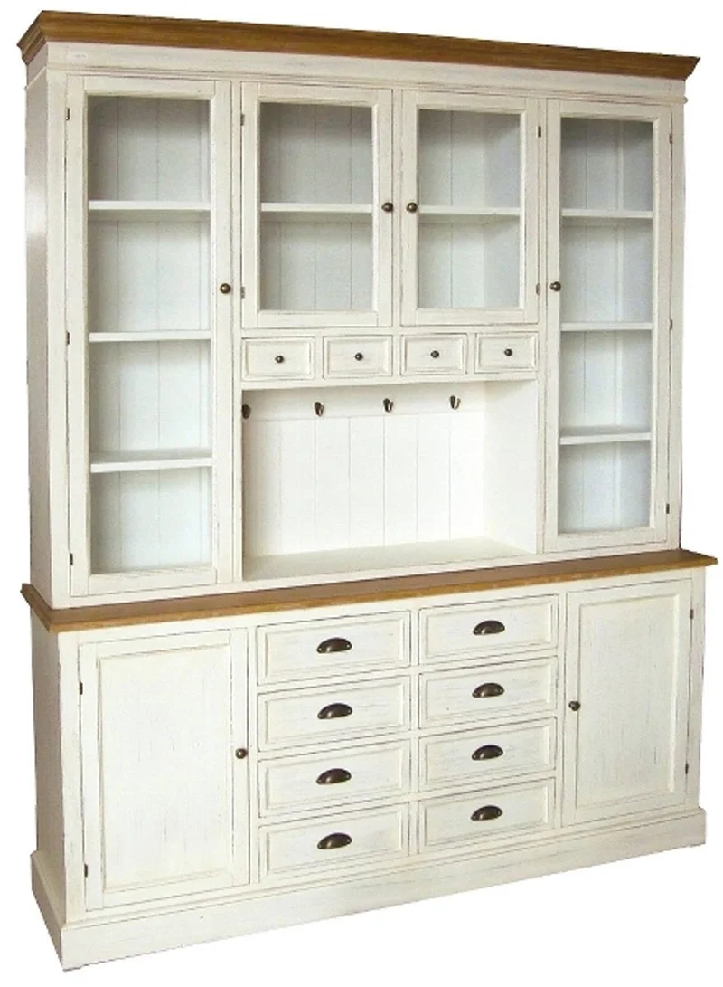 Casa Padrino Landhausstil Wandschrank Küchenschrank Antik Weiß / Braun 160 x 43 x H. 220 cm