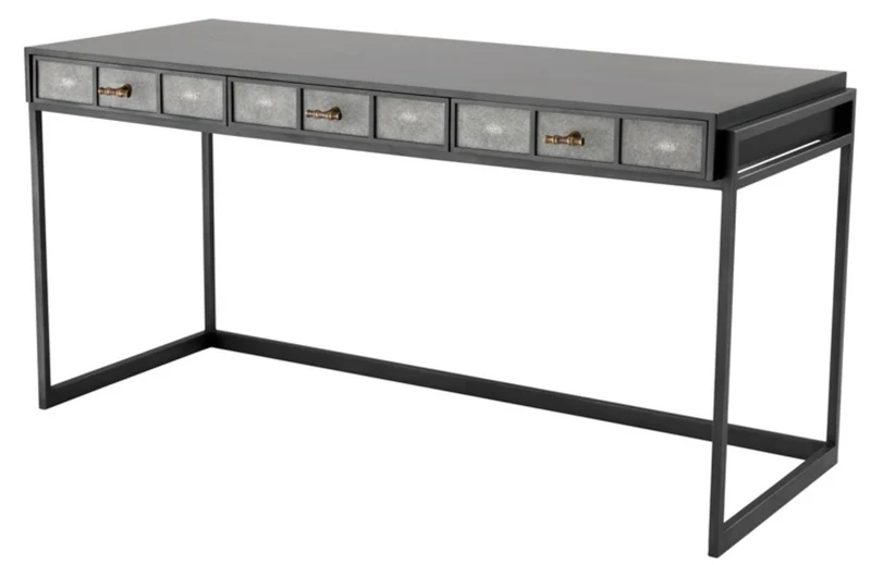 Casa Padrino Luxus Schreibtisch mit 3 Schubladen Schwarz / Grau 150 x 60 x H. 75 cm - Luxus Büromöbel