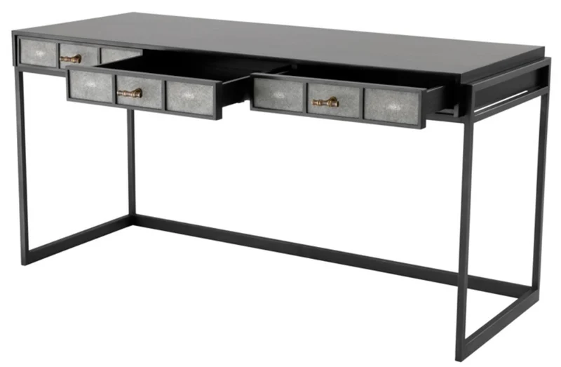Casa Padrino Luxus Schreibtisch mit 3 Schubladen Schwarz / Grau 150 x 60 x H. 75 cm - Luxus Büromöbel