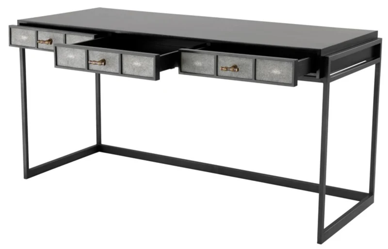 Casa Padrino Luxus Schreibtisch mit 3 Schubladen Schwarz / Grau 150 x 60 x H. 75 cm - Luxus Büromöbel