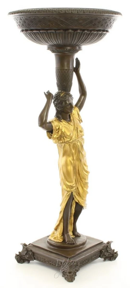 Casa Padrino Jugendstil Blumentopfständer Bronze / Gold 33 x 33 x H. 77,2 cm - Luxus Bronzefigur