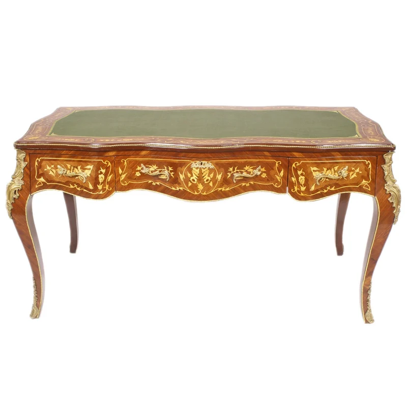 Casa Padrino Luxus Barock Schreibtisch Mahagoni Intarsien / Gold 155 cm - Antik Stil Sekretär Luxus Möbel