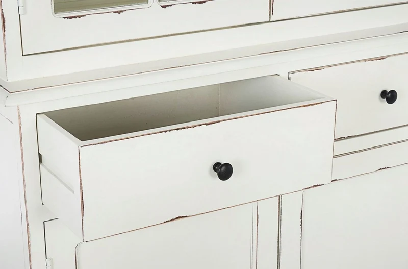 Casa Padrino Landhausstil Schrank Antik Weiß 111,4 x 42,5 x H. 203 cm - Landhausstil Esszimmerschrank mit 4 Türen und 2 Schubladen - Landhausstil Vitrine - Landhausstil Esszimmer Möbel