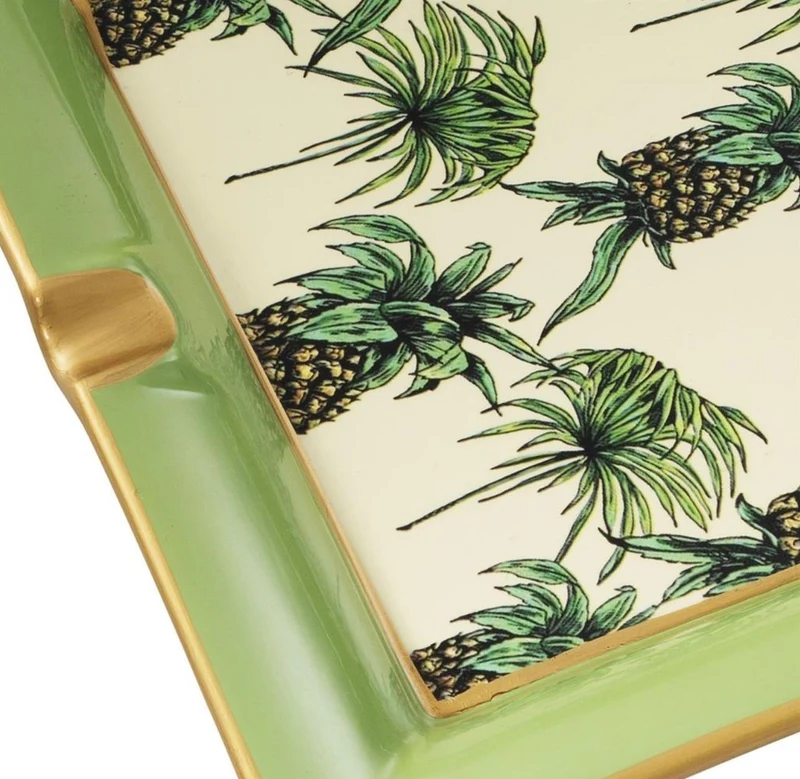 Casa Padrino Luxus Porzellan Aschenbecher Ananas Design Grün / Mehrfarbig 24,5 x 24,5 x H. 4 cm - Wohnzimmer Accessoires