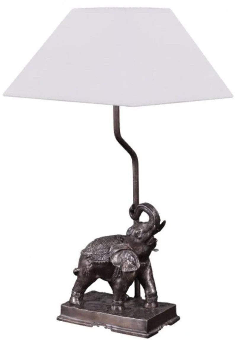 Casa Padrino Tischleuchte Elefant Bronze 35 x 29 x H. 50 cm - Luxus Tischlampe mit weißem Lampenschirm