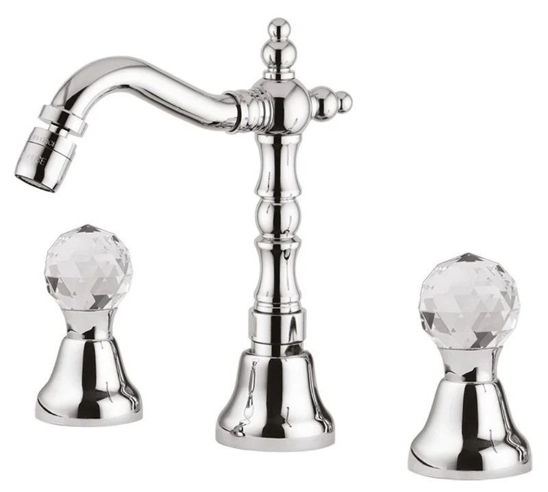 Casa Padrino Luxus Waschtisch Armatur 3-Loch-Design mit Swarovski Kristallglas in Silber, H. 20 cm