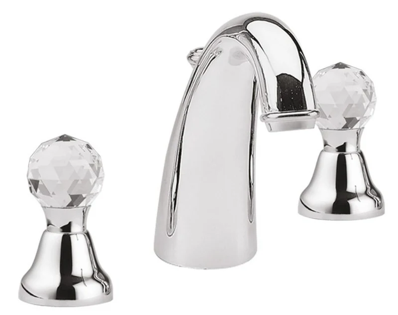 Casa Padrino Luxus Waschtisch Armatur Dreilochbatterie mit Swarovski Kristallglas Silber