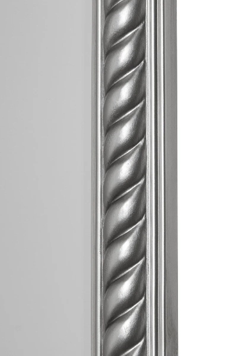 Casa Padrino Barock Standspiegel Silber mit wunderschönem antik-silbernem Kordelrahmen H. 180 cm - Handgefertigt
