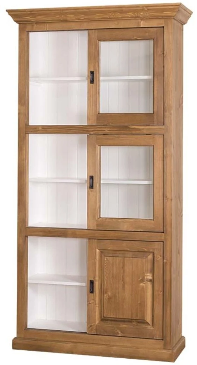 Casa Padrino Landhausstil Bücherschrank Braun / Weiß 110 x 40 x H. 210 cm - Wohnzimmerschrank mit 6 Schiebetüren