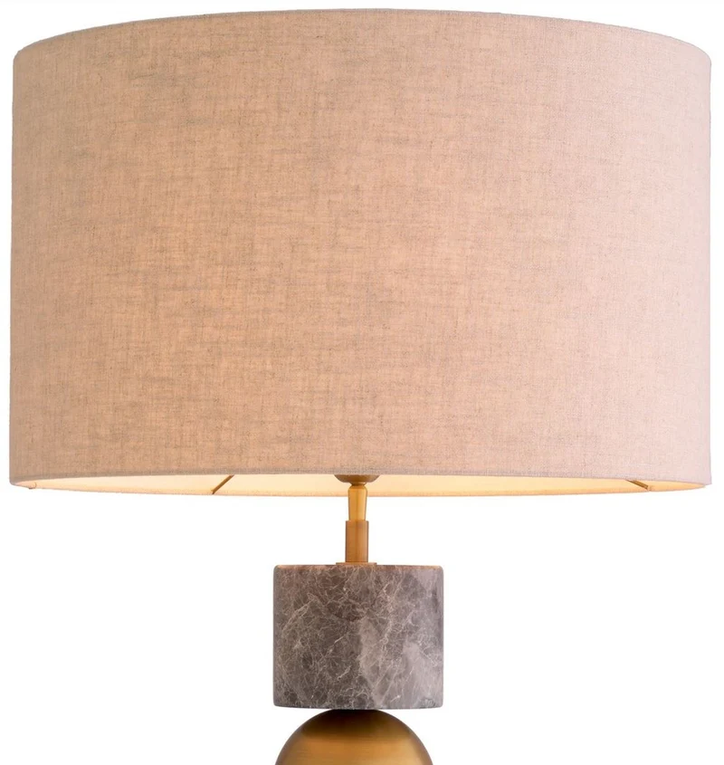 Casa Padrino Luxus Tischleuchte Antik Messing / Grau / Creme Ø 50 x H. 92,5 cm - Schreibtischleuchte mit rundem Lampenschirm - Luxus Tischleuchten - Luxus Schreibtischleuchten - Luxus Leuchten