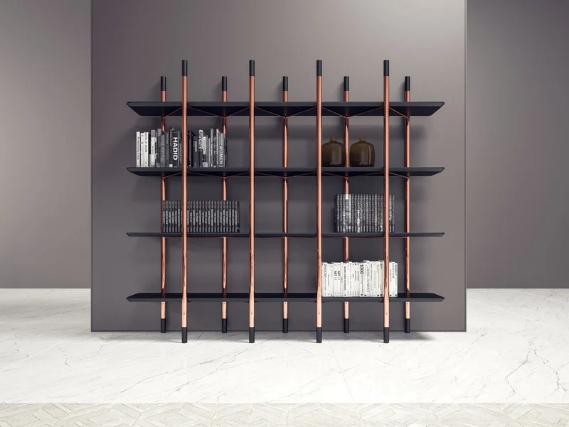 Casa Padrino Luxus Regalschrank Matt Schwarz / Kupfer 300 x 46 x H. 210 cm - Bücherschrank - Wohnzimmer Schrank - Büro Schrank - Wohnzimmer Möbel - Büro Möbel - Luxus Möbel