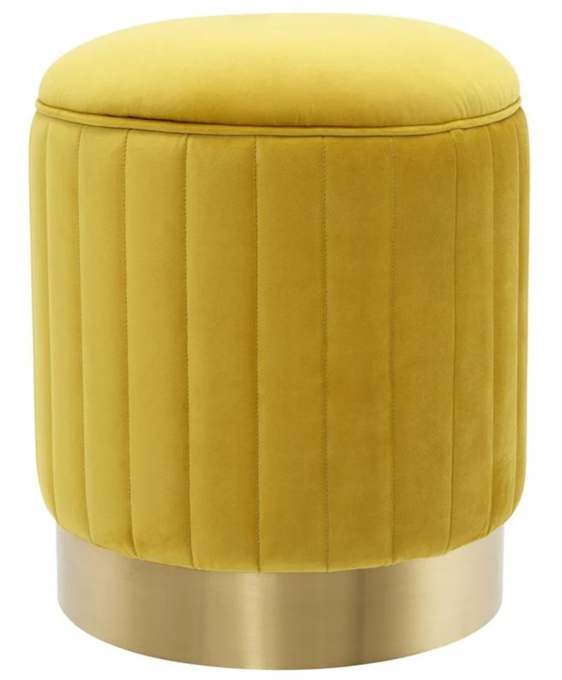 Casa Padrino Hocker Gelb / Messing Ø 40 x H. 45 cm - Luxus Sitzhocker