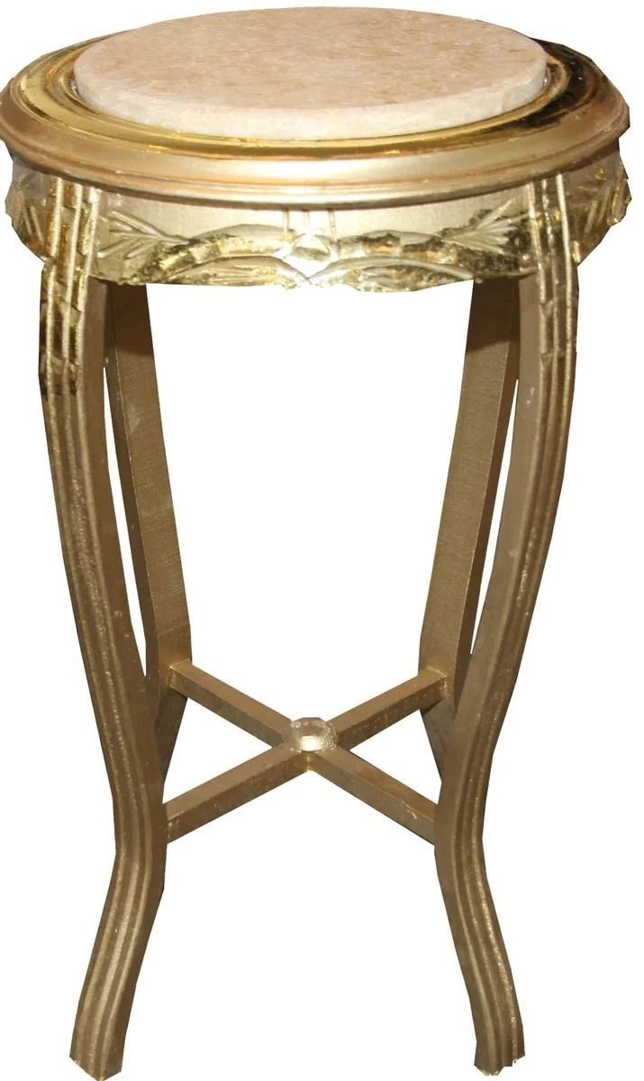 Casa Padrino Barock Beistelltisch Rund Gold /Creme Antik Look - 70 x 40cm