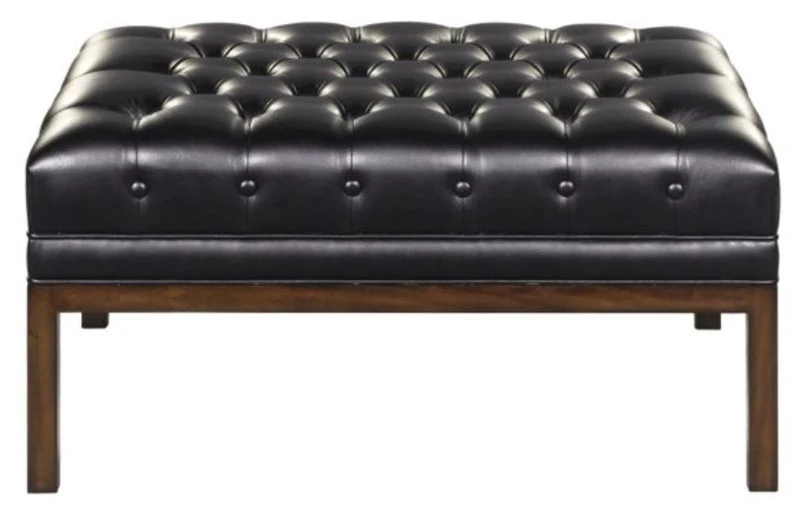 Casa Padrino Chesterfield Echtleder Fußhocker Schwarz / Braun 80 x 59 x H. 40 cm - Hotel Möbel