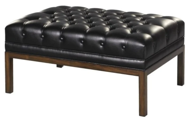 Casa Padrino Chesterfield Echtleder Fußhocker Schwarz / Braun 80 x 59 x H. 40 cm - Hotel Möbel