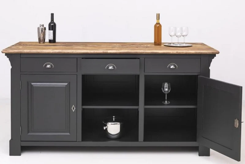 Casa Padrino Landhausstil Bar Theke Schwarz / Braun 191 x 68 x H. 95 cm - Massivholz Thekentisch - Bartisch - Massivholz Bar Möbel im Landhausstil