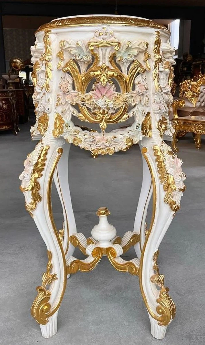 Casa Padrino Barock Säule mit Marmorplatte Weiß / Rosa / Gold - Prunkvoller Antik Stil Massivholz Blumentisch - Wohnzimmer Möbel im Barockstil - Antik Stil Möbel - Barock Möbel