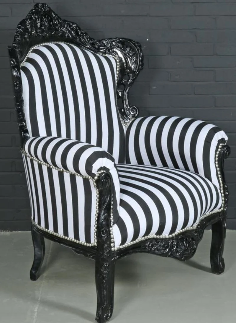 Casa Padrino Barock Sessel King im Barockstil Schwarz / Weiß gestreift 85 x 85 x H. 120 cm