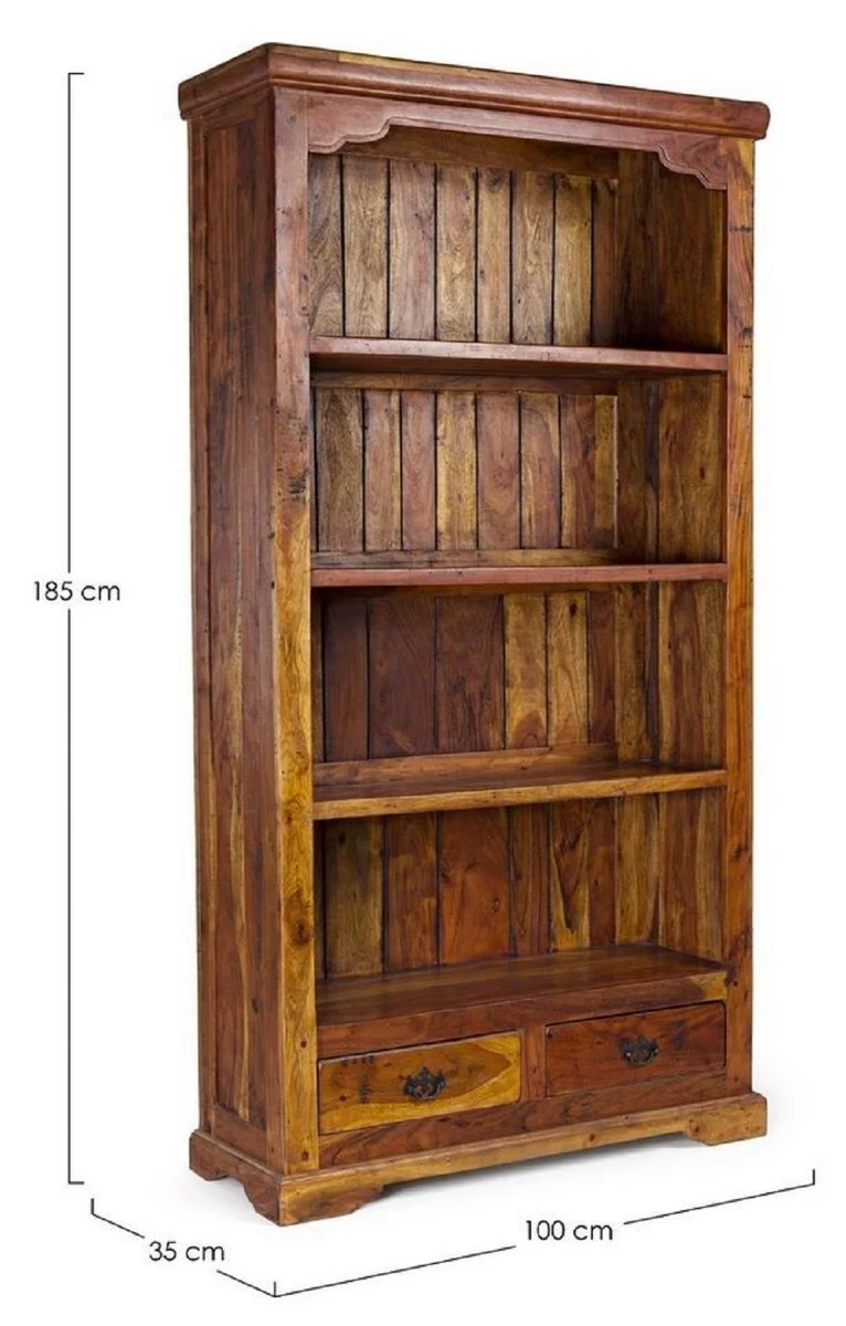 Casa Padrino Landhausstil Bücherschrank Braun / Naturfarben 100 x 35 x H. 185 cm - Massivholz Schrank - Regalschrank - Wohnzimmerschrank - Büroschrank - Landhausstil Möbel