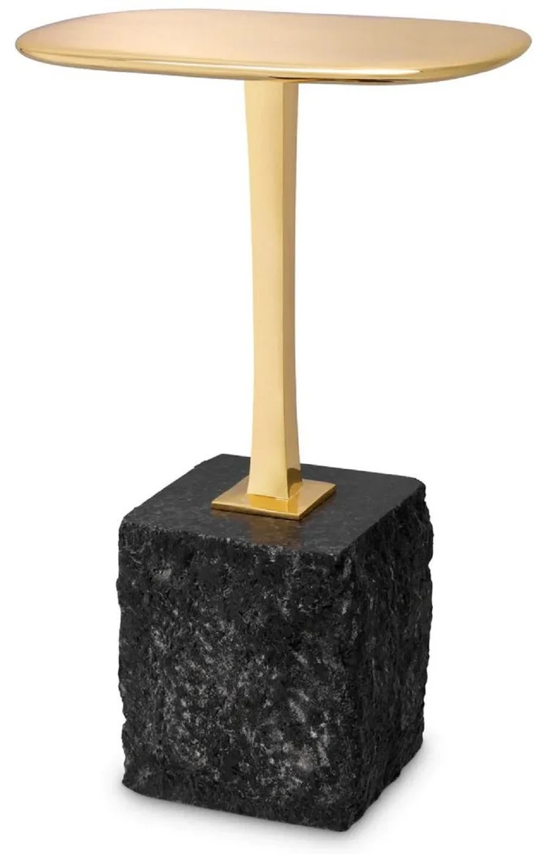 Casa Padrino Luxus Beistelltisch Messing / Schwarz 35 x 25 x H. 54,5 cm - Messing Tisch mit Granitsockel - Luxus Möbel - Wohnzimmer Möbel - Luxus Einrichtung - Wohnzimmer Einrichtung