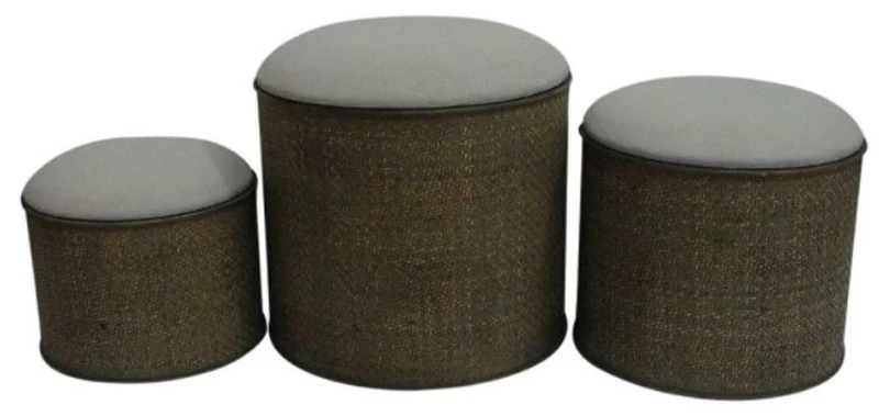 Casa Padrino Landhausstil Sitzblock 3er Set - Handgefertigte Sitzhocker mit Stauraum in Dunkelbraun und Beige, Ø 31/36/41 cm
