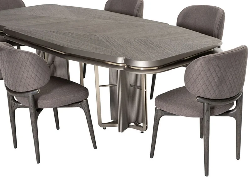 Casa Padrino Luxus Esszimmer Set Grau / Silber - 1 Luxus Esstisch & 6 Luxus Esszimmerstühle - Esszimmer Möbel - Luxus Möbel - Luxus Einrichtung