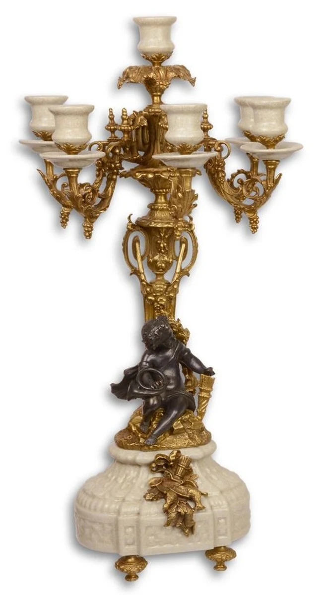 Casa Padrino Barock Kerzenständer Weiß / Gold 29,5 x 26,5 x H. 59,4 cm - Edel & Prunkvoll