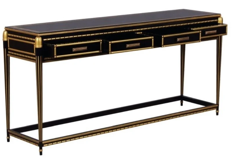 Casa Padrino Luxus Wohnzimmer Konsolentisch Schwarz / Gold 171 x 46 x H. 80 cm - Luxus Konsole mit 4 Schubladen