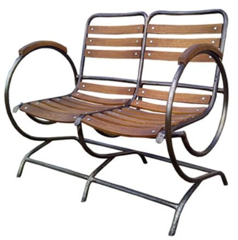 Casa Padrino Nostalgie Gartenbank Braun 100 x 70 cm - Jugendstil Sitzbank mit Armlehnen