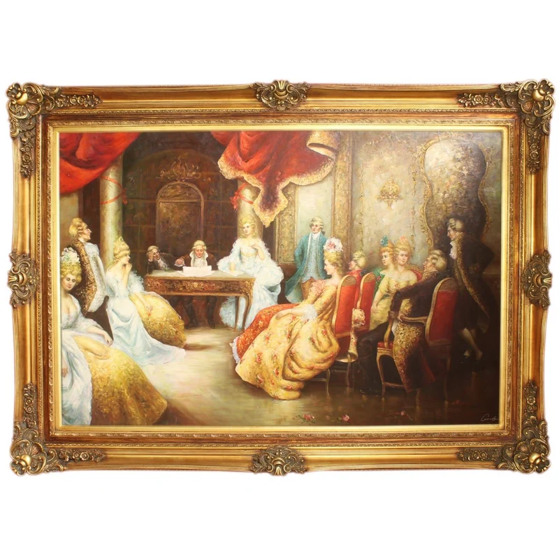 Riesiges Handgemaltes Barock Öl Gemälde Literaturabend Mod.2 Gold Prunk Rahmen 225 x 165 x 10 cm - Massives Material