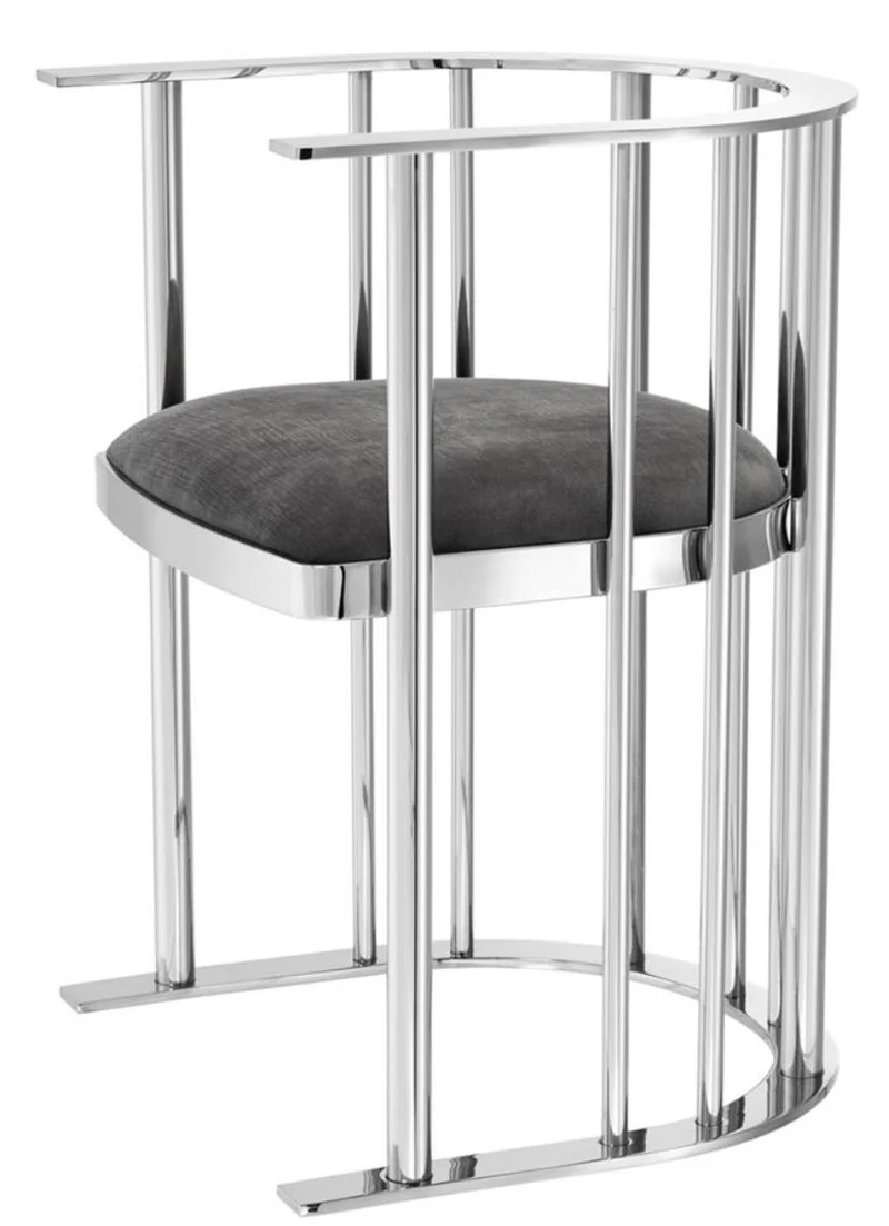 Casa Padrino Designer Stuhl mit Armlehnen Silber / Dunkelgrau 54,5 x 53 x H. 68 cm - Designermöbel