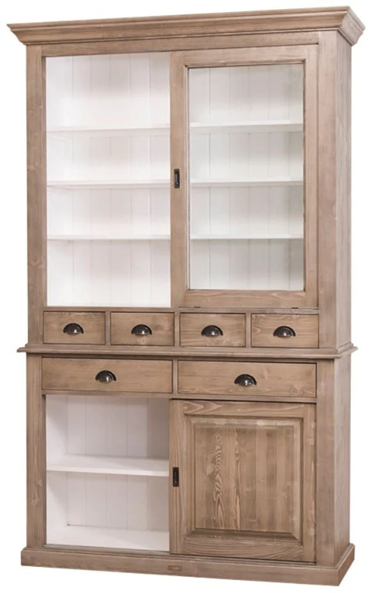 Casa Padrino Landhausstil Küchenschrank Braun / Weiß 142 x 48 x H. 225 cm - 2 Teiliger Küchenschrank mit 4 Schiebetüren und 6 Schubladen