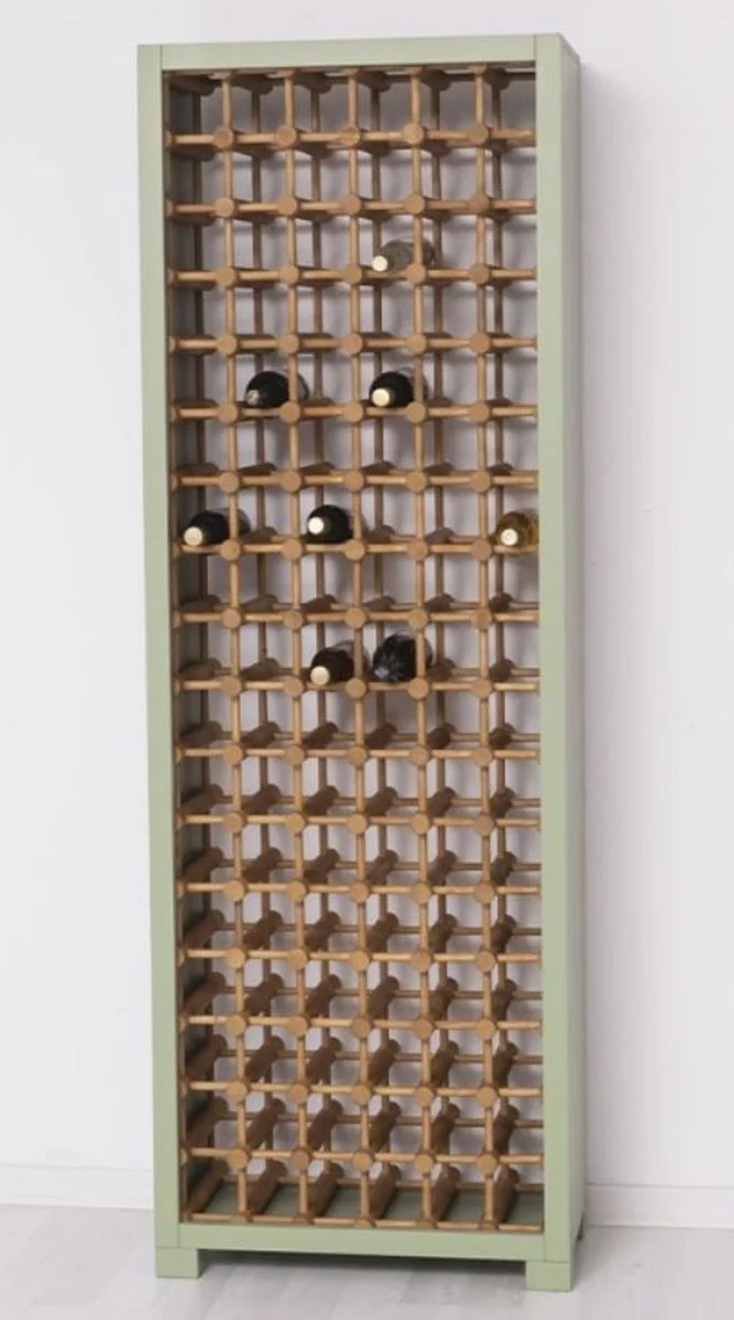 Casa Padrino Landhausstil Massivholz Weinschrank Grün / Naturfarben 68 x 35 x H. 200 cm - Massivholz Weinregal im Landhausstil - Massivholz Bar Möbel - Landhausstil Bar Möbel