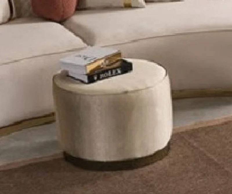 Casa Padrino Luxus Hocker Creme / Gold Ø 50 x H. 43 cm - Runder Wohnzimmer Sitzhocker - Wohnzimmer Möbel - Luxus Möbel - Luxus Einrichtung