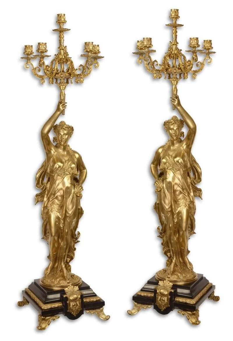 Casa Padrino Barockstil Kerzenständer Set Gold / Schwarz 33,5 x 26 x H. 100 cm - Barockmöbel