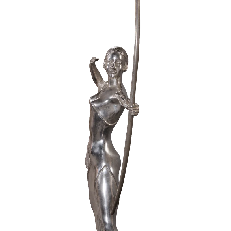 Casa Padrino Bronzefiguren Diana mit Bogen und Leopard auf Marmorsockel Silber / Schwarz 85 x 13 x H. 82 cm - Luxus Deko Diana Göttin der Jagd