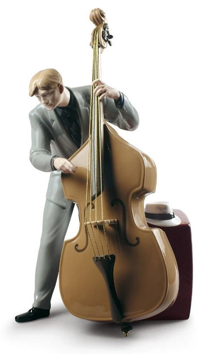 Casa Padrino Porzellan Skulptur Jazz Bassist Figur Musikant mehrfarbig 20 x H. 35 cm