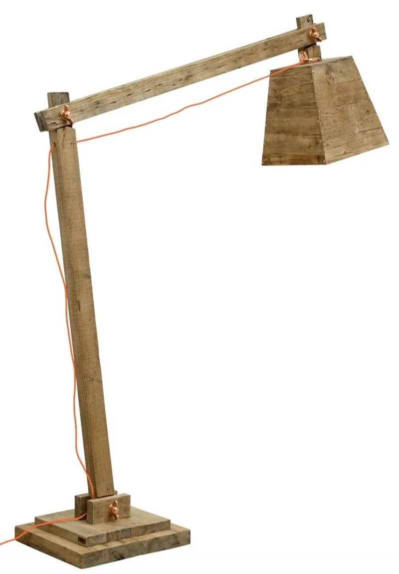 Casa Padrino Kiefernholz Stehleuchte Naturfarben 190 x 52 x H. 220 cm - Luxus Stehlampe mit orangefarbenem Kabel