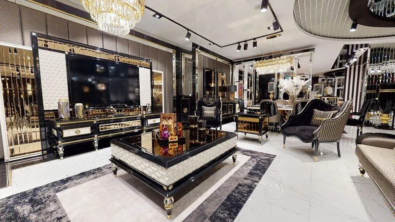 Casa Padrino Luxus Art Deco Couchtisch Schwarz / Cremefarben / Gold - Prunkvoller Massivholz Wohnzimmertisch - Luxus Art Deco Wohnzimmer Möbel