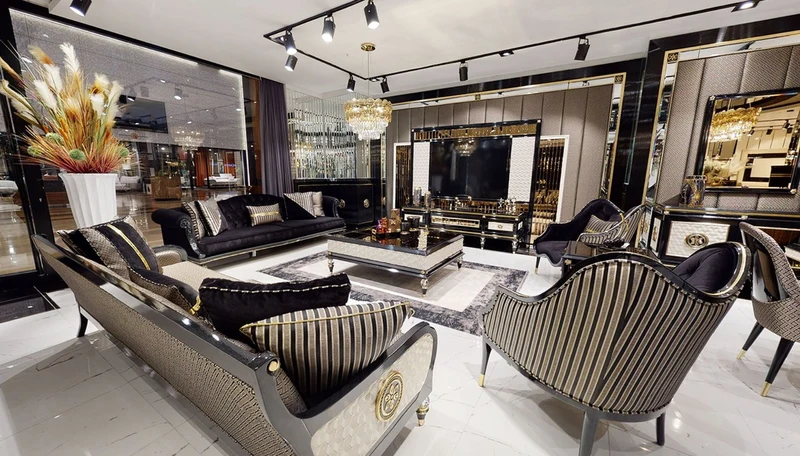 Casa Padrino Luxus Art Deco Couchtisch Schwarz / Cremefarben / Gold - Prunkvoller Massivholz Wohnzimmertisch - Luxus Art Deco Wohnzimmer Möbel