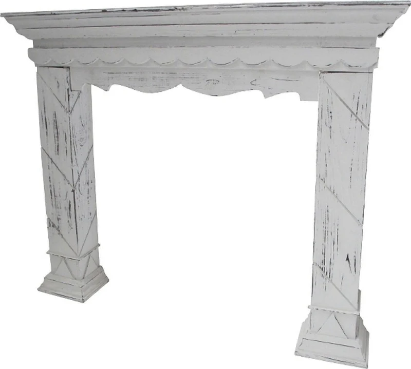 Casa Padrino Landhausstil Kaminumrandung Shabby Chic Antik Weiß 116 x 22 x H. 99 cm