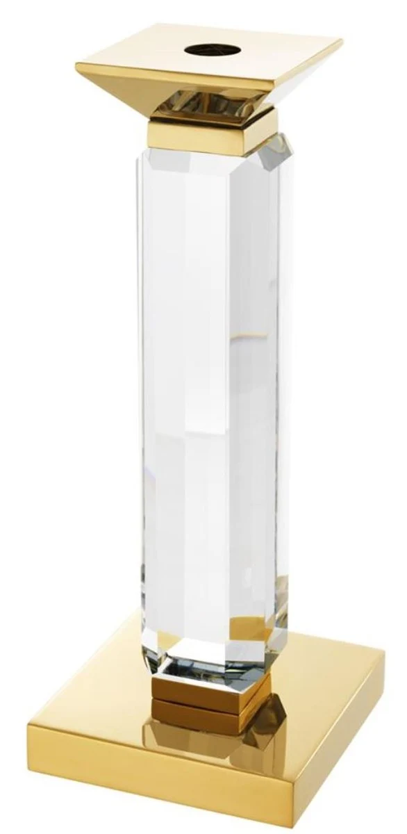 Casa Padrino Luxus Kerzenhalter 3er Set Gold - Kristallglas Accessoires - 12 x 12 x H. 30/43/57 cm