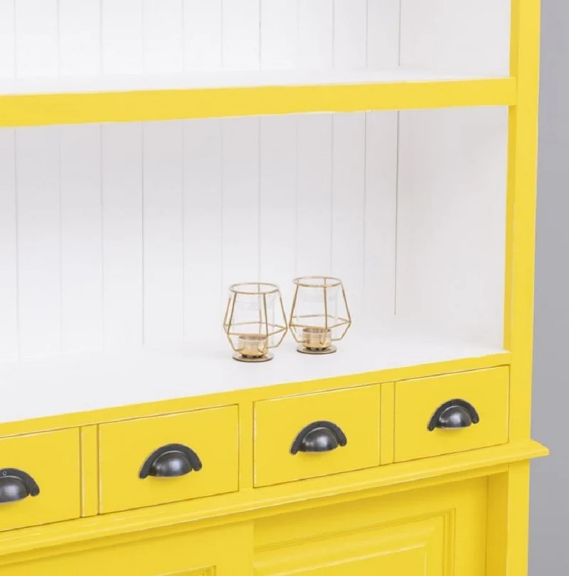 Casa Padrino Landhausstil Massivholz Barschrank Gelb / Weiß 151 x 36 x H. 210 cm - Massivholz Weinschrank im Landhausstil - Massivholz Bar Möbel - Landhausstil Bar Möbel