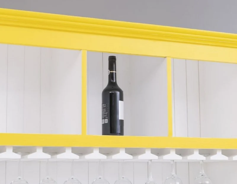 Casa Padrino Landhausstil Massivholz Barschrank Gelb / Weiß 151 x 36 x H. 210 cm - Massivholz Weinschrank im Landhausstil - Massivholz Bar Möbel - Landhausstil Bar Möbel
