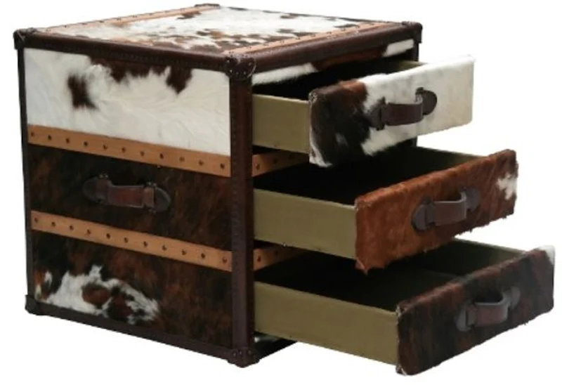 Casa Padrino Luxus Beistelltisch Kofferlook mit 3 Schubladen Braun / Weiß 63 x 60 x H. 67 cm