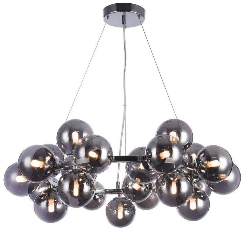 Casa Padrino Luxus Hängeleuchte rund Silber / Schwarz Ø 69 x H. 23,8 cm - Moderne Deckenlampe mit 25 kugelförmigen Glasschirmen