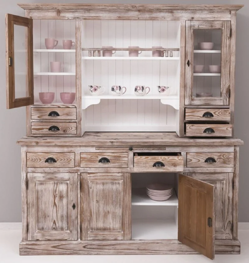 Casa Padrino Landhausstil Esszimmerschrank Braun / Weiß 180 x 50 x H. 197 cm - Massivholz Küchenschrank - Esszimmermöbel im Landhausstil - Landhausstil Esszimmer Einrichtung